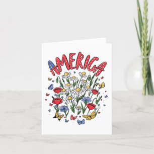 Floral America 4th of July Patriotic Letterpress Thank You Card