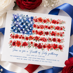 Floral American Flag Invitation