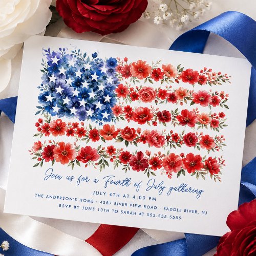 Floral American Flag Invitation