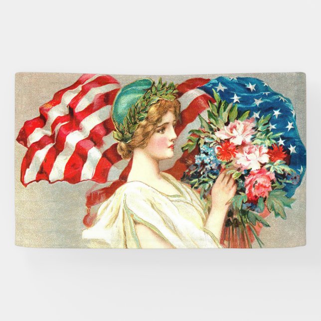 Floral American flag ,vintage style Banner (Horizontal)