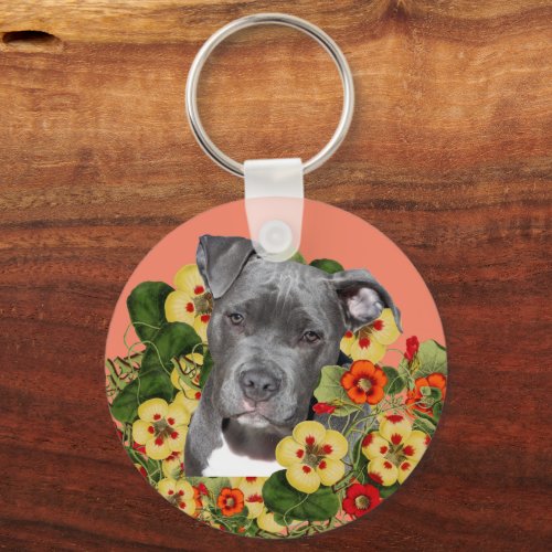 Floral American pitbull terrier pitbull mom Keychain