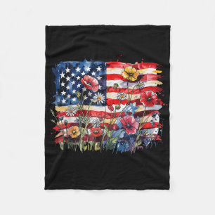 Floral American Usa Flag Land Of The Free 4th Of J Fleece Blanket