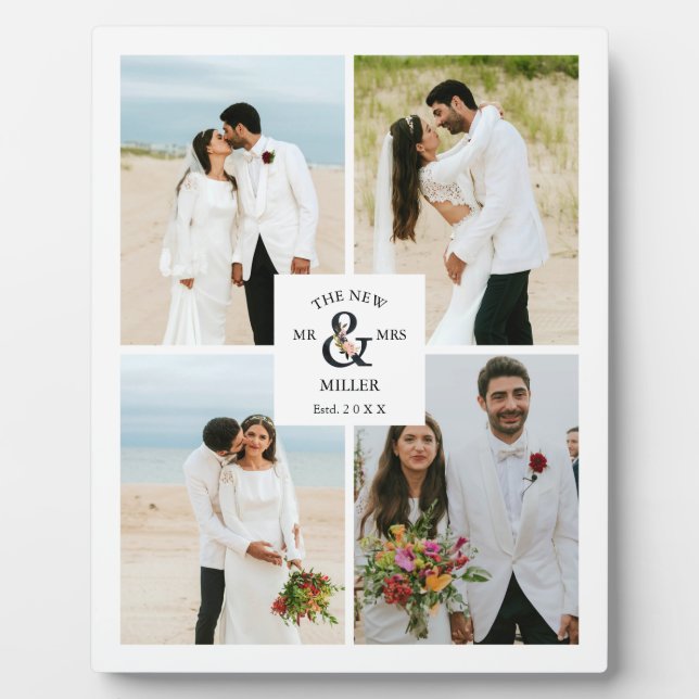 Floral Ampersand 4 Photo Collage Newly Wed Photo Plaque (Front)