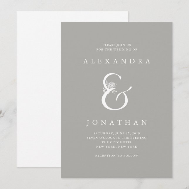 Floral Ampersand | Chic Gray Wedding Invitation (Front/Back)