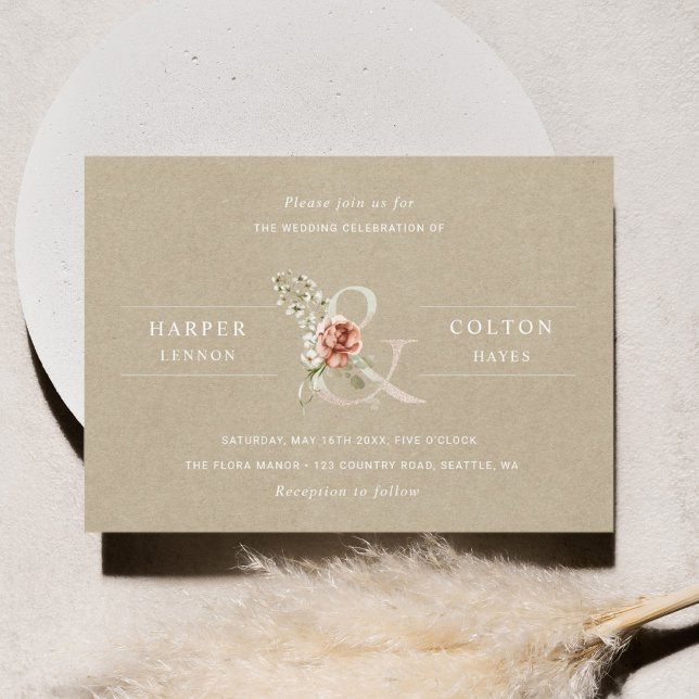 Floral Ampersand Elegant Rustic Kraft Wedding  Invitation (Creator Uploaded)