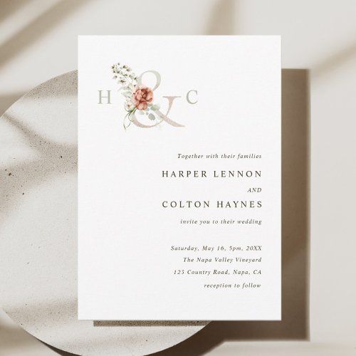 Floral Ampersand Elegant Watercolor Wedding Invitation