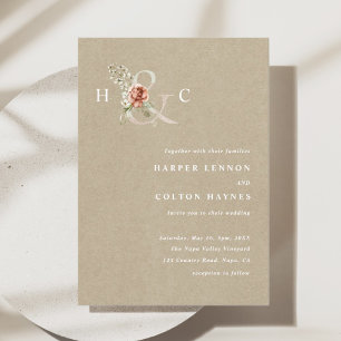 Floral Ampersand Elegant Watercolor Wedding Kraft Invitation