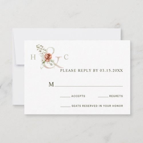 Floral Ampersand Elegant Wedding RSVP Card