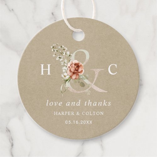 Floral Ampersand Elegant Wedding Thank You Kraft Favor Tags