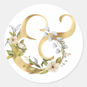 Floral Ampersand gold Classic Round Sticker