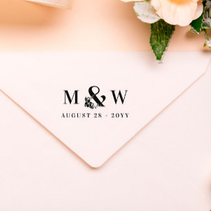Floral Ampersand Initials & Wedding Date Rubber Stamp