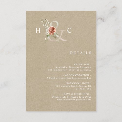 Floral Ampersand Rustic Kraft Wedding Details Enclosure Card