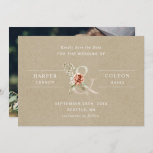 Floral Ampersand Rustic Kraft Wedding Photo Save The Date