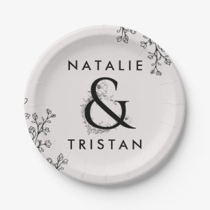 Floral Ampersand Wedding Cake Paper Plates