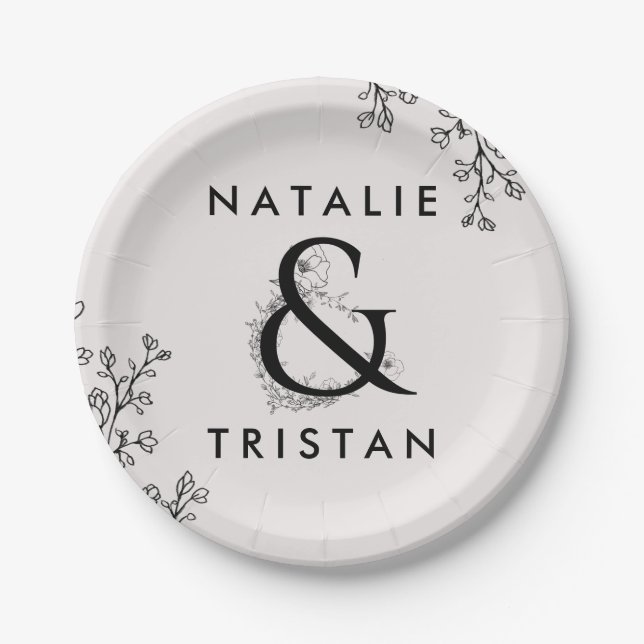 Floral Ampersand Wedding Cake Paper Plates (Front)