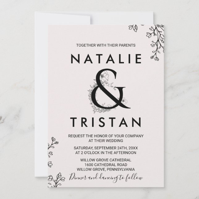 Floral Ampersand Wedding Invitation (Front)