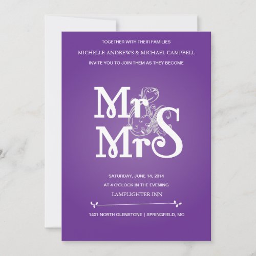 Floral Ampersand Wedding Invitation in Grey &amp; Pur