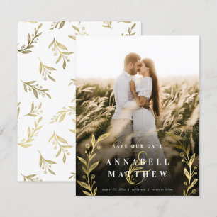 Floral Ampersand & Wreath in Gold Foil Full Photo Save The Date