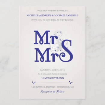 Floral Amperstand Wedding Invitation In Navy by Fallfordesign1 at Zazzle