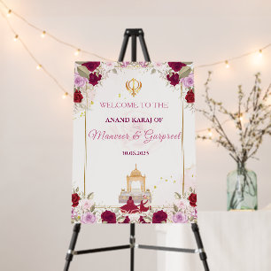 Floral Anand Karaj Welcome Board, Wedding Sign