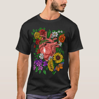 Floral Anatomical Heart T-Shirt