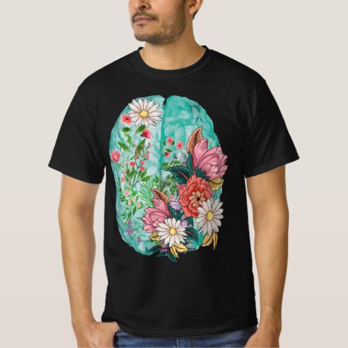 Floral Anatomical Human Brain Mental Health Awaren T_Shirt