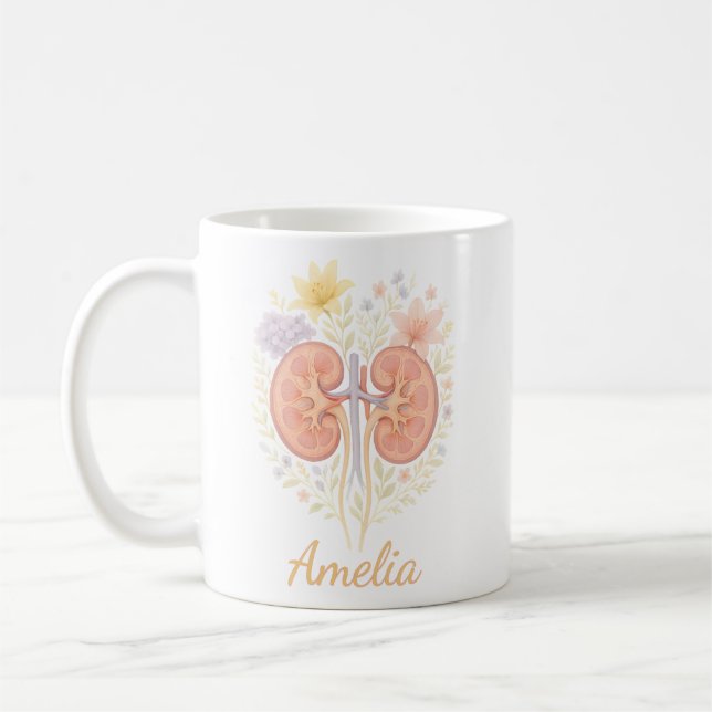 Floral Anatomical Kidney Nephrology Nurse and Tech Coffee Mug (Left)