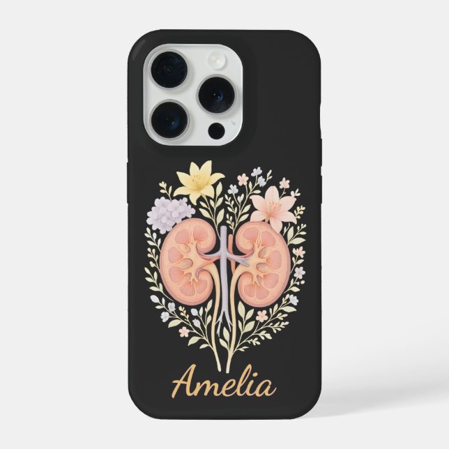Floral Anatomical Kidney Nephrology Nurse and Tech iPhone Case (Back)