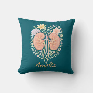 Floral Anatomical Kidney Nephrology Nurse and Tech Throw Pillow