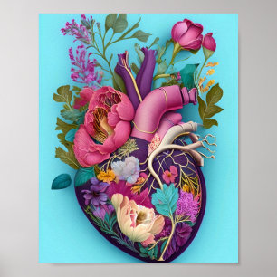 Floral Anatomy Heart Art Illustration Poster
