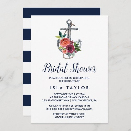 Floral Anchor  Autumn Bridal Shower Invitation