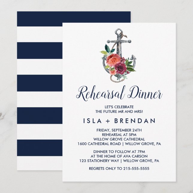 Floral Anchor | Autumn Rehearsal Dinner Invitation (Front/Back)