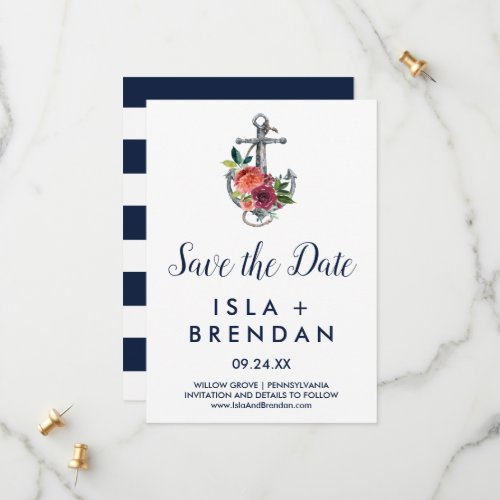 Floral Anchor  Autumn Save the Date Card