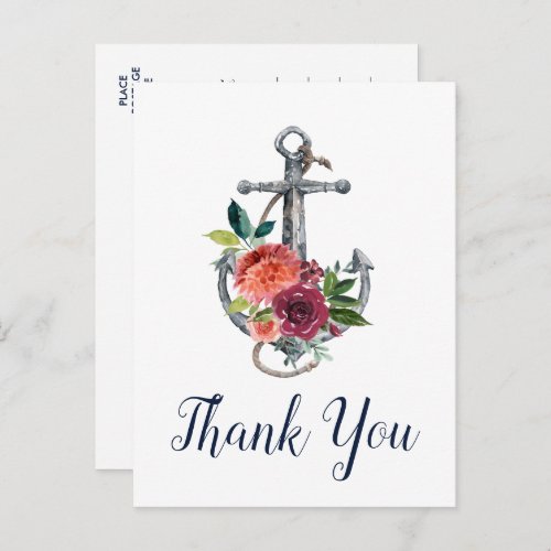 Floral Anchor  Autumn Thank You Postcard