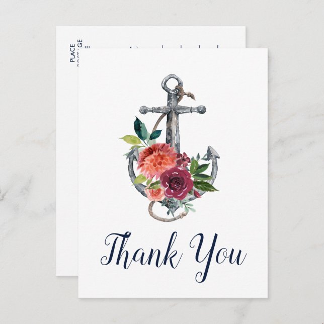 Floral Anchor | Autumn Thank You Postcard (Front/Back)