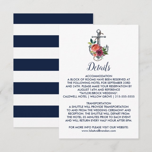 Floral Anchor | Autumn Wedding Details Insert Card (Front/Back)