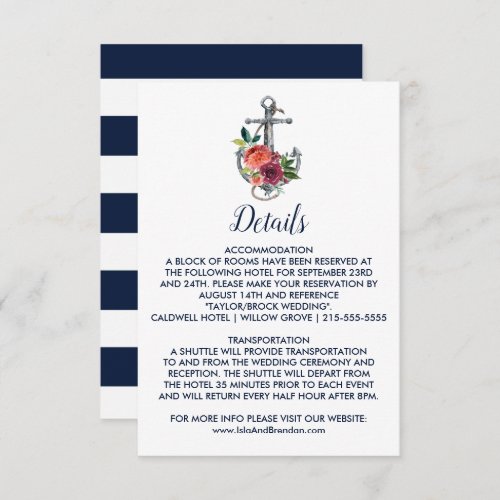 Floral Anchor  Autumn Wedding Details Insert Card