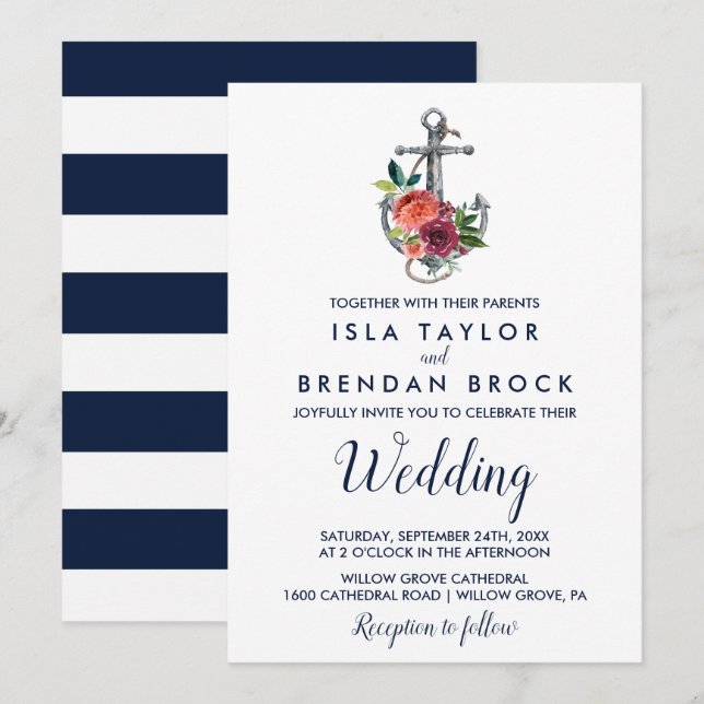 Floral Anchor | Autumn Wedding Invitation (Front/Back)