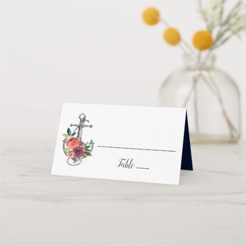 Floral Anchor  Autumn Wedding Place Card