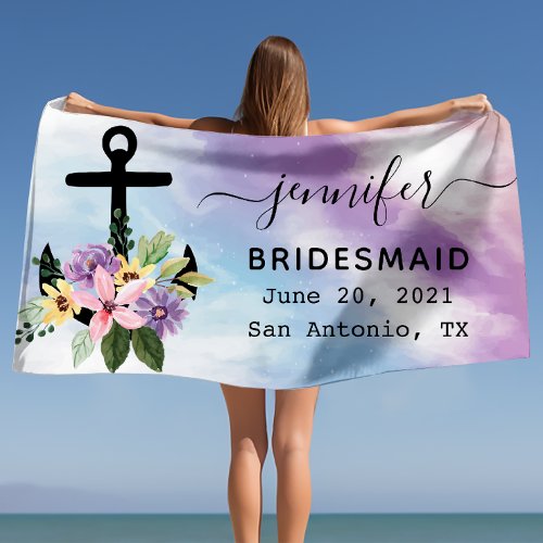 Floral Anchor Bachelorette Party Bridesmaid Gift Beach Towel