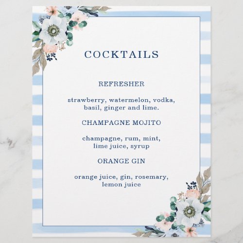 Floral Anchor Beach Wedding Cocktail Menu