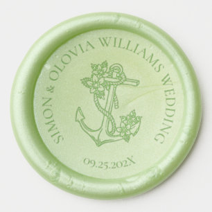 Floral Anchor Custom Names Wedding Wax Seal Sticker