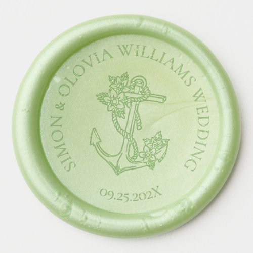 Floral Anchor Custom Names Wedding Wax Seal Sticker