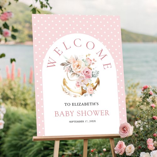 Floral Anchor Girl Arch Baby Shower Welcome Sign