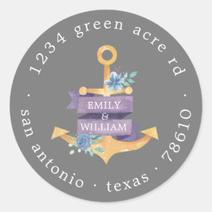 floral anchor gold monogram return address classic round sticker