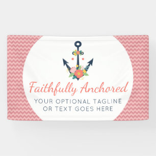 Floral Anchor Nautical Faith Navy & Coral Chevron Banner