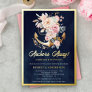 Floral Anchor Nautical Girl Baby Shower Navy Gold Foil Invitation