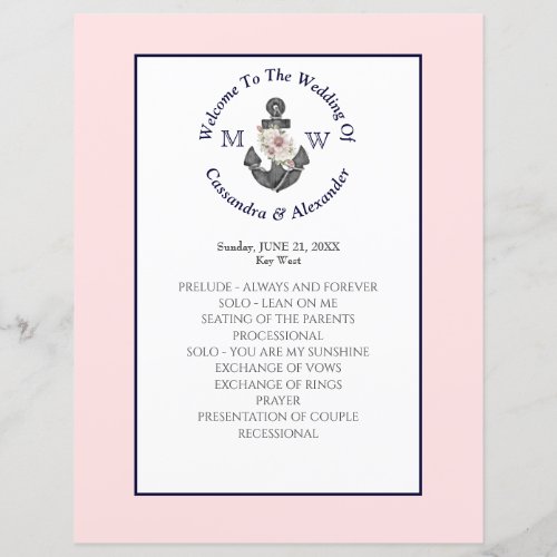 Floral Anchor Nautical Wedding Pink Navy program