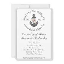 Floral Anchor Nautical Wedding Silver Gray Stripe
