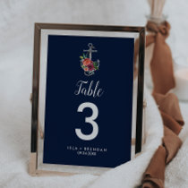 Floral Anchor | Navy Autumn 5x7&quot; Table Number